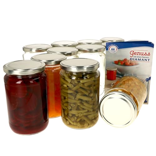 12er Set Einmachglas 720 ml I Deckel in Silber I Twist-Off to 82 I Rund- / Einkochgläser I Vorratsglas I + GRATIS Rezeptheft I Glasbehälter zur Aufbewahrung von MamboCat
