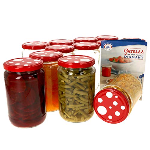 MamboCat 12er Set Einmachglas 720 ml I Rundgläser Einkochgläser mit Schraubdeckel I Twist Off to 82 I Aufbewahrungsgläser mit Deckel mit Fliegenpilz-Dekor I inkl. Rezeptheft von MamboCat