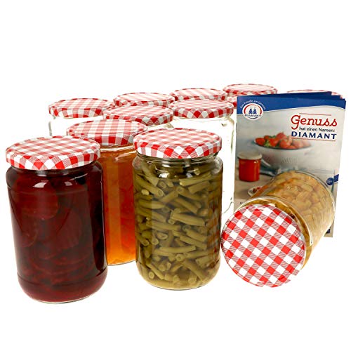 MamboCat 12er Set Einmachglas 720 ml I Rundgläser Einkochgläser mit Schraubdeckel I Twist Off to 82 I Aufbewahrungsgläser mit Deckel Rot Weiß Kariert I inkl. Rezeptheft von MamboCat
