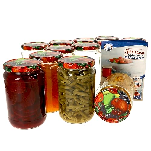 MamboCat 12er Set Einmachglas 720 ml I Rundgläser Einkochgläser mit Schraubdeckel I Twist Off to 82 I Aufbewahrungsgläser mit Deckel mit Obst-Dekor I inkl. Rezeptheft von MamboCat