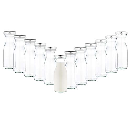 MamboCat 12er Set Milchflaschen 250ml + Twist-Off Deckel TO53 silber I Kleine Flaschen zum Befüllen I Weithalsflasche zum Einkochen I Einmachflaschen Vorratsflasche I Glasflaschen luftdicht von MamboCat