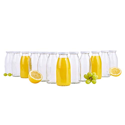 MamboCat 12er Set Saftflaschen 250ml + Twist-Off Deckel TO43 weiß I Leere Flaschen zum Befüllen I Weithalsflasche zum Einkochen I Einmachflaschen Milchflaschen I Runde Glasflaschen luftdicht von MamboCat