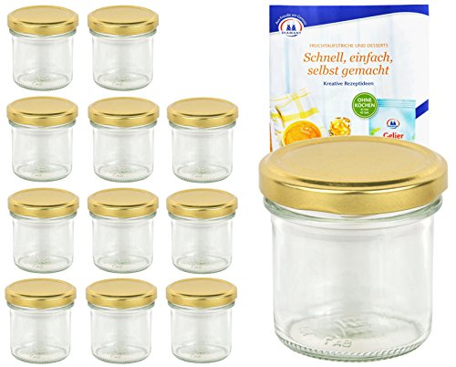 MamboCat 12er Set Sturzgläser 167 ml Deckelfarbe Gold to 66 inkl. Diamant Gelierzauber Rezeptheft, Marmeladengläser, Einmachgläser, Einweckgläser, Gläser von MamboCat