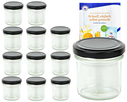 MamboCat 12er Set Sturzgläser 167 ml Deckelfarbe schwarz to 66 inkl. Diamant Gelierzauber Rezeptheft, Marmeladengläser, Einmachgläser, Einweckgläser, Gläser von MamboCat