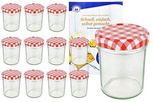 MamboCat 12er Set Sturzgläser 230 ml Hoch Deckelfarbe rot weiß kariert to 66 inkl. Diamant Gelierzauber Rezeptheft, Marmeladengläser, Einmachgläser, Einweckgläser, Gläser von MamboCat