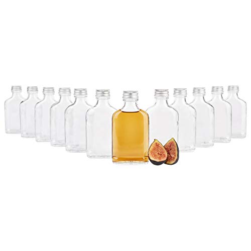 MamboCat 12er Set Taschenflasche 100ml I Flachman Glas mit silbernem Schraubverschluss I Schnapsflaschen Likörflaschen zum Befüllen I Essig-Öl-Fläschchen I 12 Glasflaschen 100ml luftdicht von MamboCat