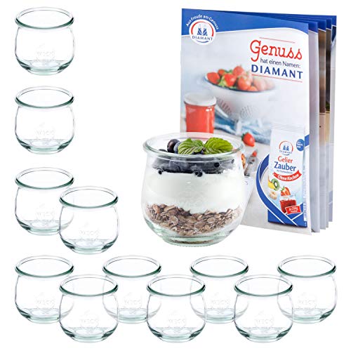 MamboCat 12er Set WECK-Tulpenglas 370 ml + Rezeptheft | Marmeladen-Gläschen klar | Ø 9 cm | Lebensmittel einkochen, aufbewahren & konservieren | Einweck-Zubehör von MamboCat