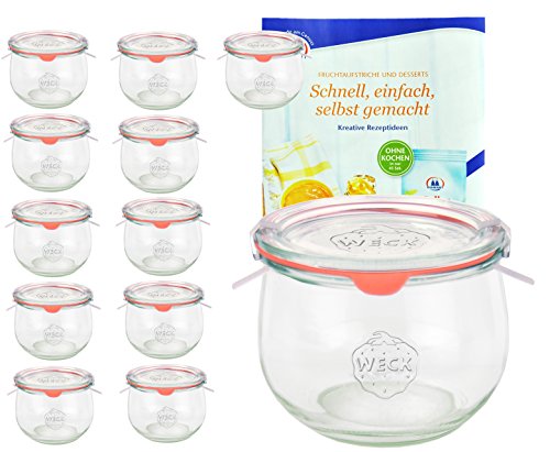 MamboCat 12er Set Weckgläser 580 ml Tulpenform mit Deckel Einkochring Klammern I Original Weck Tulpenglas I Einweckgläser für Obst Gemüse UVM I inkl. Diamant-Zucker Gelierzauber Rezeptheft von MamboCat