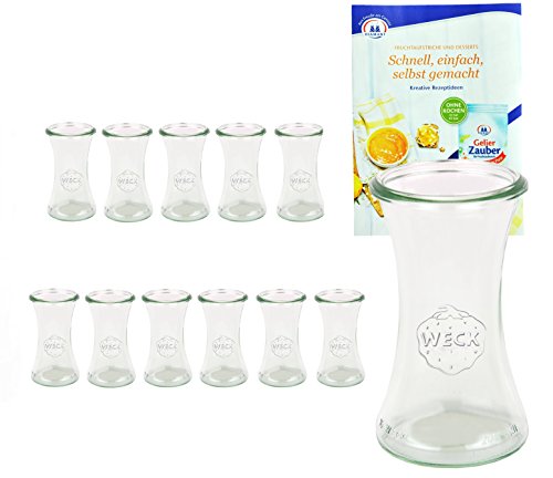 MamboCat 12er Set Weckgläser Delikatessengläser 200 ml I Original Weck Delikatessenglas für Marmeladen Desserts UVM I Einweckgläser ohne Deckel inkl. Diamant-Zucker Gelierzauber Rezeptheft von MamboCat