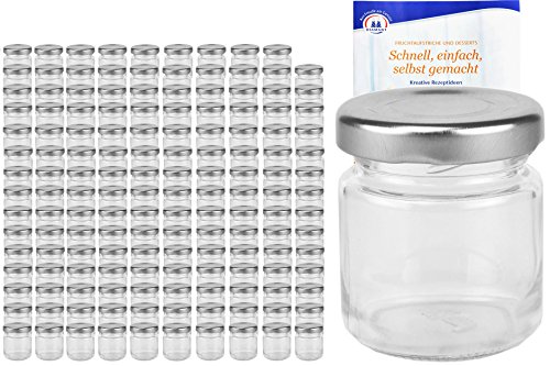 MamboCat 150er Set Rundgläser 53 ml Deckelfarbe silber TO 43 inkl. Diamant Gelierzauber Rezeptheft, Einmachgläser, Einkochgläser, Vorratsgläser, Mini Sturzgläser, Obstgläser, Portionsgläser, Gläser von MamboCat