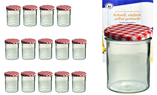 MamboCat 15er Set Sturzglas 350 ml to 82 Deckel rot kariert incl. Diamant Gelierzauber Rezeptheft von MamboCat