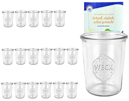 18er Set Original WECK 3/4-Liter Sturzglas, 850 ml, Rundrandglas RR100 + GRATIS Rezeptheft, großes Einmachglas, Einweckglas, Einlegen + Einkochen + Konservieren in glasklaren Weckgläsern von MamboCat