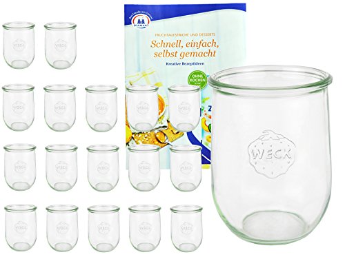 MamboCat 18er Set Weckgläser 1062 ml Tulpenform I Original Weck Tulpenglas Dessertglas I Einweckgläser für Obst Gemüse UVM I Weck Gläser ohne Deckel inkl. Diamant-Zucker Gelierzauber Rezeptheft von MamboCat