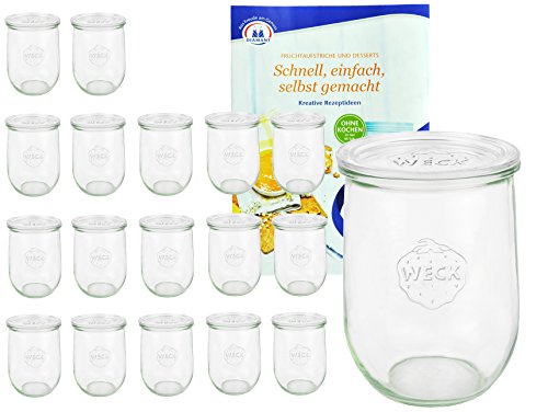 MamboCat 18er Set Weckgläser 1062 ml Tulpenform mit Deckel I Original Weck Tulpenglas Dessertglas I Einweckgläser mit Deckel für Obst Gemüse uvm I inkl. Diamant-Zucker Gelierzauber Rezeptheft von MamboCat