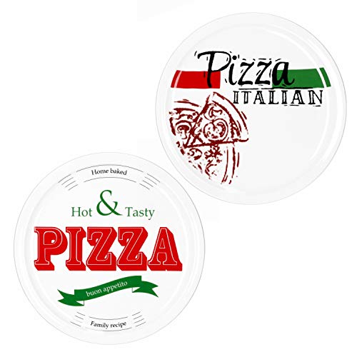 MamboCat 2-er Set Pizzateller Ø 30,5 cm Motive Pizza Italian + Hot & Tasty I große weiße Teller aus Steingut zum Anrichten für Pizza und Co oder als Steingutplatten zum Servieren von Wurst und Käse von MamboCat