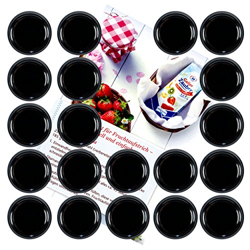 MamboCat 20er Set Deckel to 66 schwarz passend für 125ml Gläser incl. Diamant-Zucker Gelierzauber Rezeptheft von MamboCat