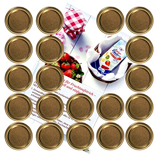 MamboCat 20er Set Deckel To 82 uni gold passend für 230ml / 350ml / 435ml Gläser incl. Diamant-Zucker Gelierzauber Rezeptheft MamboCat 20er Set Deckel To 82 uni gold passend für 230ml / 350ml / 435ml Gläser incl. Diamant-Zucker Gelierzauber Rezeptheft von MamboCat