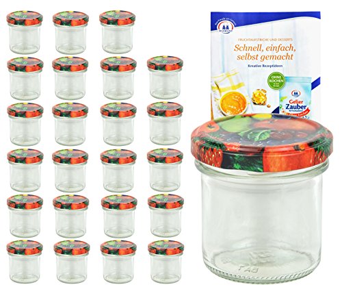 MamboCat 24er Set Sturzgläser 167 ml Deckelfarbe Obst Dekor to 66 inkl. Diamant Gelierzauber Rezeptheft, Marmeladengläser, Einmachgläser, Einweckgläser, Gläser von MamboCat