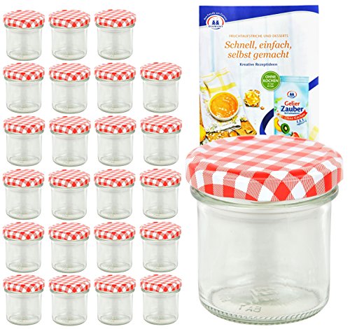 MamboCat 24er Set Sturzgläser 167 ml Deckelfarbe rot weiß kariert to 66 inkl. Diamant Gelierzauber Rezeptheft, Marmeladengläser, Einmachgläser, Einweckgläser, Gläser von MamboCat