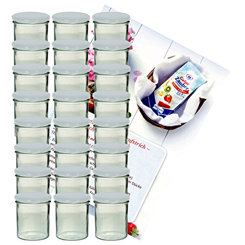MamboCat 24er Set Sturzglas 350 ml Marmeladenglas Einmachglas Einweckglas To 82 weißer Deckel incl. Diamant-Zucker Gelierzauber Rezeptheft von MamboCat