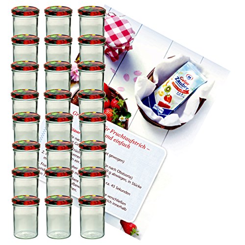 MamboCat 24er Set Sturzglas 435 ml Marmeladenglas Einmachglas Einweckglas to 82 Obst Deckel incl. Diamant-Zucker Gelierzauber Rezeptheft von MamboCat