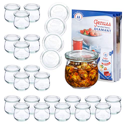 MamboCat 24er Set WECK-Tulpenglas 370 ml + 24 Glas-Deckel RR80 + Rezeptheft | Marmeladen-Gläschen klar | Ø 9 cm | Einmachen, Einkochen & Konservieren | Einweck-Zubehör von MamboCat