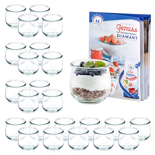 MamboCat 24er Set WECK-Tulpenglas 370 ml + Rezeptheft | Marmeladen-Gläschen klar | Ø 9 cm | Lebensmittel einkochen, aufbewahren & konservieren | Einweck-Zubehör von MamboCat