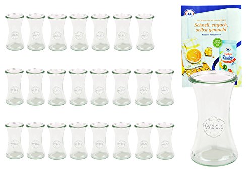 MamboCat 24er Set Weck Gläser 200ml 1/5 Liter Delikatessenglas inkl. Gelierzauber Rezeptheft von Diamantzucker I Original Weck Einweckgläser ohne Deckel für Marmeladen Desserts UVM von MamboCat