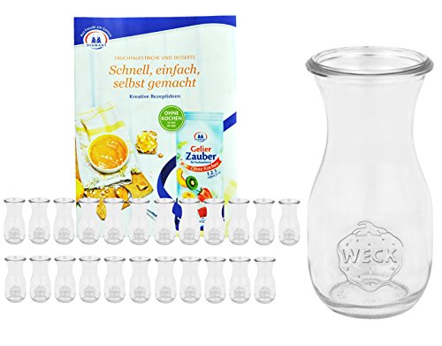 MamboCat 24er Set Weckgläser Saftflaschen 290 ml I Original Weck Glasflasche I Einweckflaschen für Säfte Saucen Öle UVM I Weck Flaschen ohne Deckel inkl. Diamant-Zucker Gelierzauber Rezeptheft von MamboCat