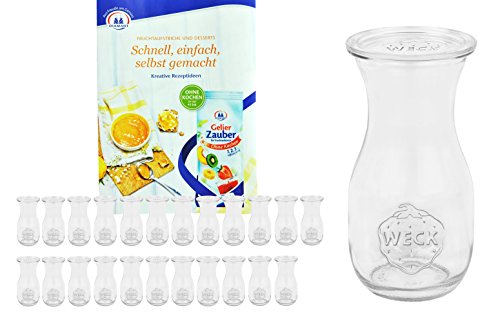 MamboCat 24er Set Weckgläser Saftflaschen mit Deckel 290 ml I Original Weck Glasflasche I Einweckflaschen mit Deckel für Säfte Saucen Öle UVM I inkl. Diamant-Zucker Gelierzauber Rezeptheft von MamboCat
