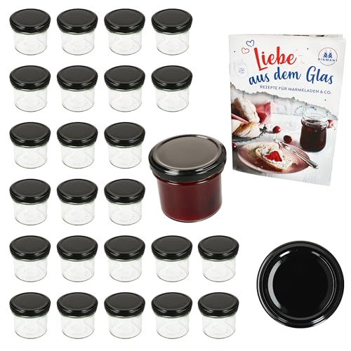 MamboCat 25er Set Sturzglas 125 ml mit Schraub-Deckel Schwarz I Einmachgläser + TO 66 Deckel mit Diamant-Zucker-Rezept I Vorratsgläser konservieren & sterilisieren von MamboCat
