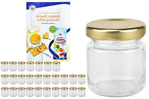 MamboCat 28er Set Rundgläser 53 ml Deckelfarbe Gold to 43 inkl. Diamant Gelierzauber Rezeptheft, Einmachgläser, Einkochgläser, Vorratsgläser, Mini Sturzgläser, Obstgläser, Portionsgläser, Gläser von MamboCat