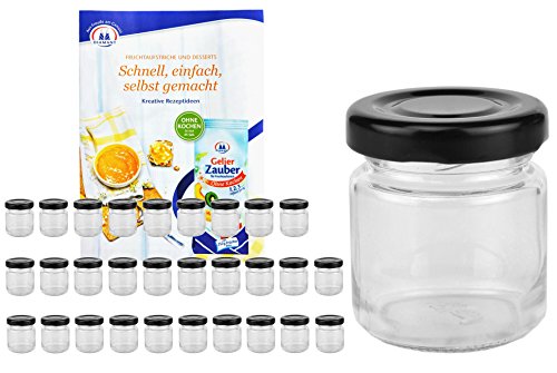 MamboCat 28er Set Rundgläser 53 ml Deckelfarbe schwarz to 43 inkl. Diamant Gelierzauber Rezeptheft, Einmachgläser, Einkochgläser, Vorratsgläser, Mini Sturzgläser, Obstgläser, Portionsgläser, Gläser von MamboCat