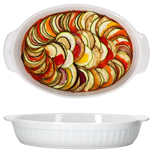 MamboCat 2er Set Auflaufform Keramik oval Cazuela mit Griff I Brotbackform 1,8l Bräter backofengeeignet I Servierschalen weiß feuerfeste Ofenform I Antipastischale I Ofen Kasserolle Backform 36 cm von MamboCat