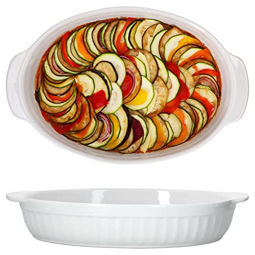 MamboCat 2er Set Auflaufform oval mit Henkeln groß I Weiß Keramik 1,8 Liter Bräter backofengeeignet I Servierschalen weiß feuerfeste Ofenform I Antipastischale I Ofen Kasserolle Backform 36 cm von MamboCat