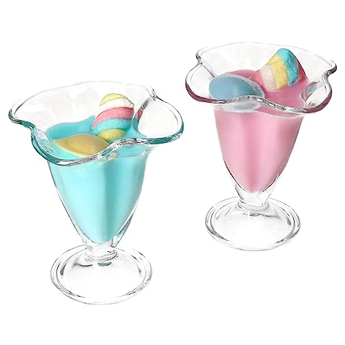 MamboCat 2er Set CANA Eisbecher mit Fuß aus Glas 150 ml 2 Personen tulpenförmige Dessert-Schälchen Blüten-Eisgläser konische Früchtebecher aus Klarglas Vorspeisen Cocktails Eiscreme & Desserts von MamboCat