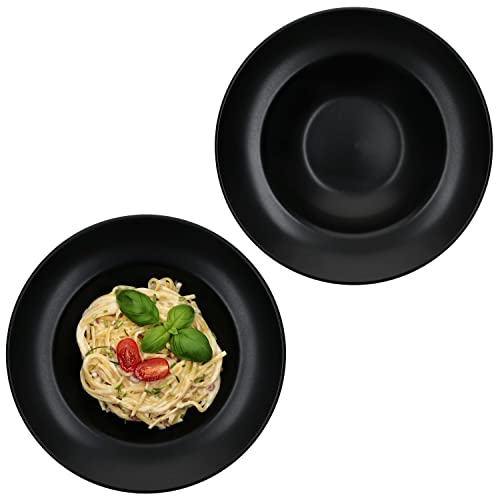 MamboCat 2er Set Pastateller Nero I matt schwarz I 400 ml I Ø 27cm I Schwarze Nudel Teller I Essteller tief I Steingut I Geschirr zum Anrichten von Pasta I Alternativ für Suppe, Salat & Co von MamboCat