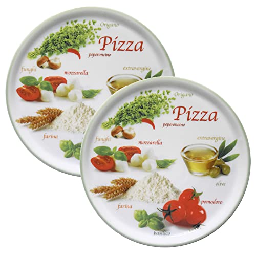 MamboCat 2er Set Pizzateller Napoli Green Ø 32 cm I Servierplatten mit Motiven I Vorspeisen Platten zum Anrichten für Antipasti oder Tomate-Mozzarella I bunte Porzellan Teller für Pizza & Co von MamboCat