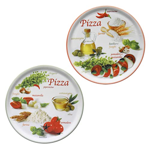 MamboCat 2er Set Pizzateller Napoli Green & Red Ø 32 cm I weiße Porzellanteller mit bunten Motiven zum Servieren für Antipasti und Tomate-Mozzarella I Doppelpack Pizzaplatte große Servierteller von MamboCat