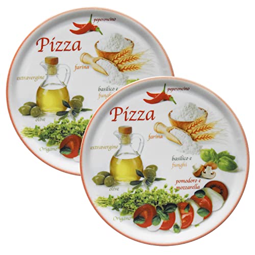 MamboCat 2er Set Pizzateller Napoli Red Ø 32 cm I Servier Platten mit Motiven I Vorspeisenplatten zum Anrichten für Antipasti oder Tomate-Mozzarella I bunte Porzellanteller für Pizza Pasta & Co von MamboCat