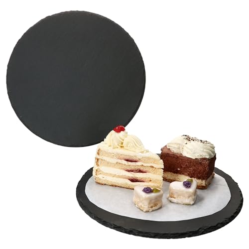 MamboCat 2er Set Schieferplatte rund I Ø 30 cm I Servierplatten Schwarz I Sushi Platte mit rustikaler Bruchkante I ideal für Pizza oder als Käse-, Wurst- oder Vorspeisenplatte MamboCat 2er Set Schieferplatte rund I Ø 30 cm I Servierplatten Schwarz I Sushi Platte mit rustikaler Bruchkante I ideal für Pizza oder als Käse-, Wurst- oder Vorspeisenplatte von MamboCat