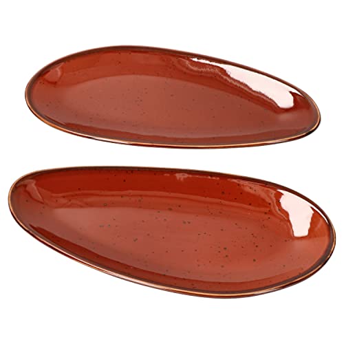 MamboCat 2er Set Servierplatte Marron Taste oval I L 25,5cm x B 12cm I kastanienfarbenes Porzellan-Geschirr I jedes Teil EIN Unikat I Sushi-Platte, Antipasti-Teller I gerundete organische Form von MamboCat