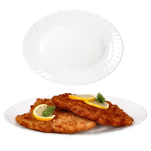 MamboCat 2er Set Servierplatte oval Arkona I (LxB) 30x23cm I weiße Opalglas-Platten mit feinem Relief für Fleisch, Fisch, Vorspeisen, Fingerfood & Co. von MamboCat
