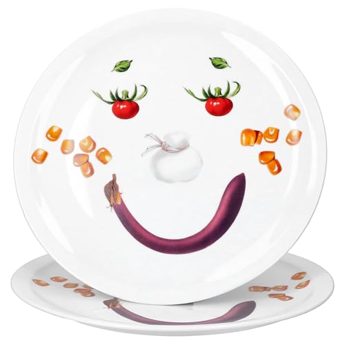 MamboCat 2er Set Smiley Pizzateller I Ø 30,5 cm I lustige Servierplatte aus Porzellan mit Gemüse-Gesicht I Kinderteller, Partyteller, Familienpizza I für Pizza, Flammkuchen & mehr von MamboCat