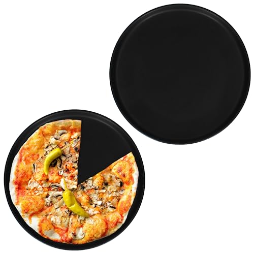 MamboCat 2er Set Pizzateller Nero groß I Ø 31cm I matt schwarze flache XXL-Teller I zum Anrichten I Steingut-Servier-Platten, Antipasti-Teller, Tapas, großer Essteller, Grill-Platte von MamboCat