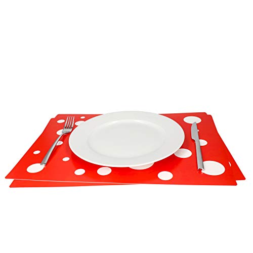 MamboCat 2er Set Tischset rot mit weißen Punkten I farbige Tischsets Kunststoff I Essunterlage Platzdeckchen abwaschbar I Tischmatten Teller Platzset Polypropylen I Retro Tisch Untersetzer 45x32cm von MamboCat