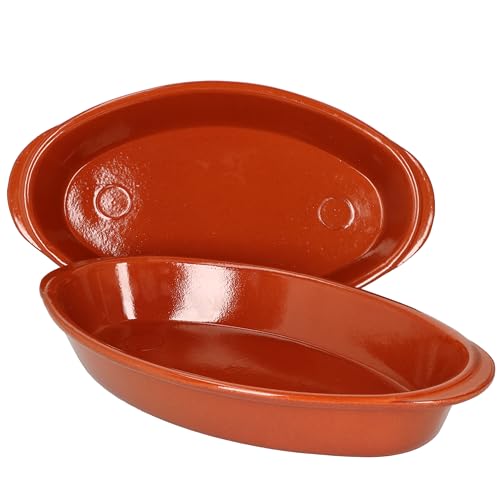 MamboCat 2er Set Ton-Auflaufform Boris oval 1 Liter I 33 x 19 x 4,7 cm I Größe M I Mediterranes Ton-Geschirr I Handarbeit I Mittelalter I Glasierte Ofenform Lasagne von MamboCat