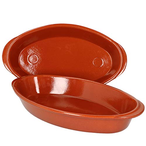 MamboCat 2er Set Ton-Auflaufform oval 1 Liter I 33 x 19 x 4,7 cm I Mediterranes Ton-Geschirr I Handarbeit I Mittelalter I Glasierte Ofenform Lasagne von MamboCat