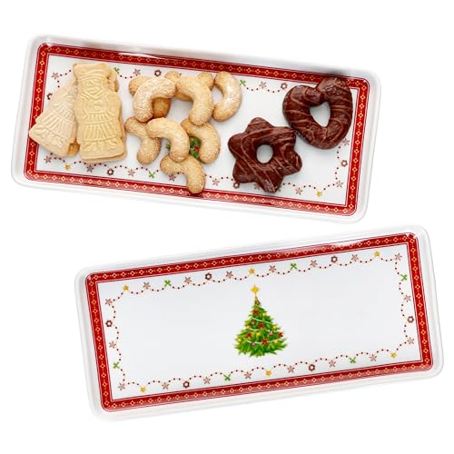 MamboCat 2er Set Weihnachtstraum Kuchenplatte rechteckig I Stollenplatte mit Weihnachtsdekor I Servierplatte für Topfkuchen, Plätzchen, Biskuitrolle I für Weihnachten, Nikolaus, Advent, Christmas von MamboCat
