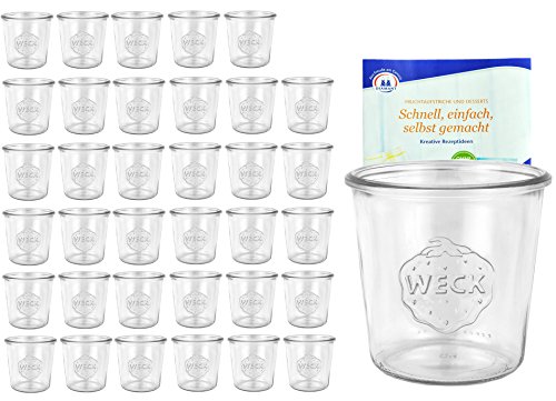 MamboCat 36er Set Weck Gläser 580ml 1/2 Liter Sturzgläser inkl. Gelierzauber Rezeptheft von Diamantzucker I Original Weck Sturzglas ohne Deckel Dessertglas I Einweckgläser für Kuchen Gelees uvm von MamboCat